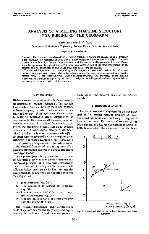 (PDF) Analysis of a milling machine structure for ribbing of the cross-arm