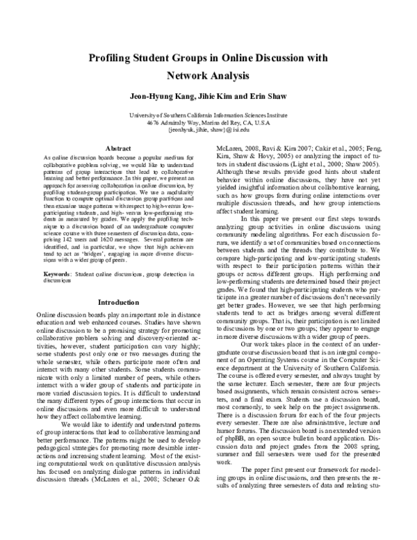 (PDF) Profiling Student Groups in Online Discussion with Network Analysis