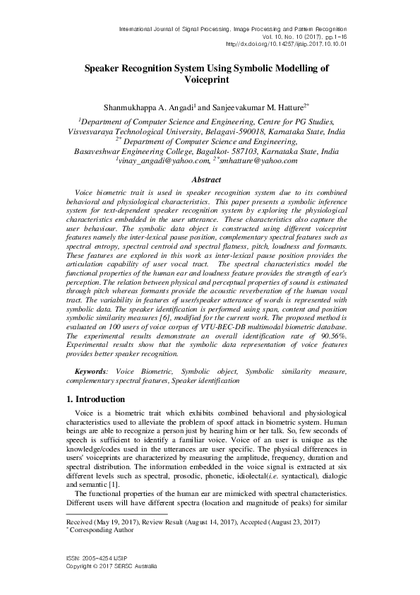 (PDF) Speaker Recognition System Using Symbolic Modelling of Voiceprint