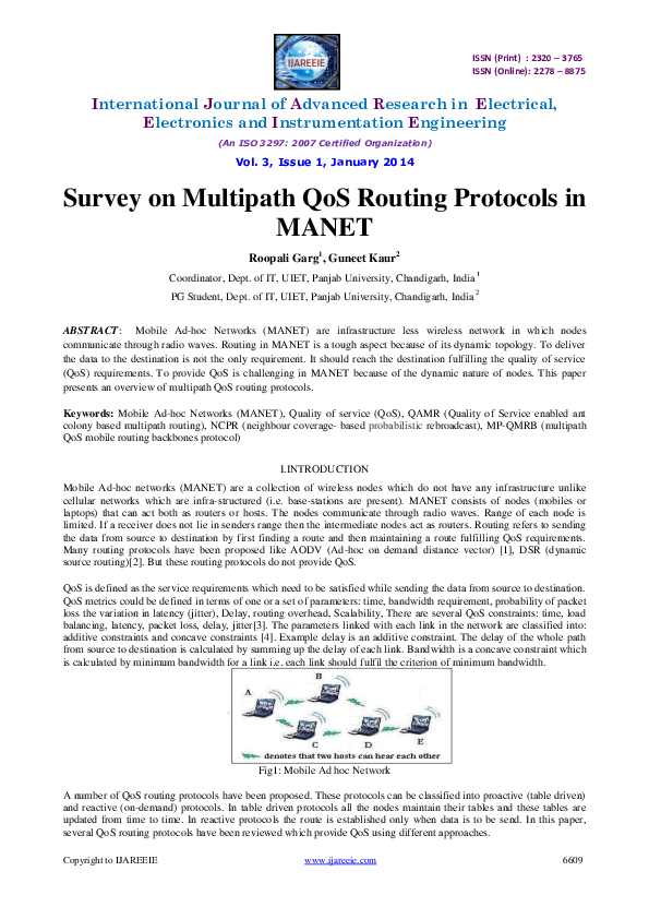 (PDF) Survey on Multipath QoS Routing Protocols inMANET
