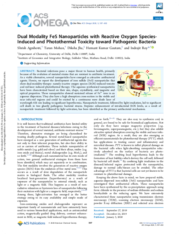 (PDF) Dual Modality FeS Nanoparticles with Reactive Oxygen Species ...
