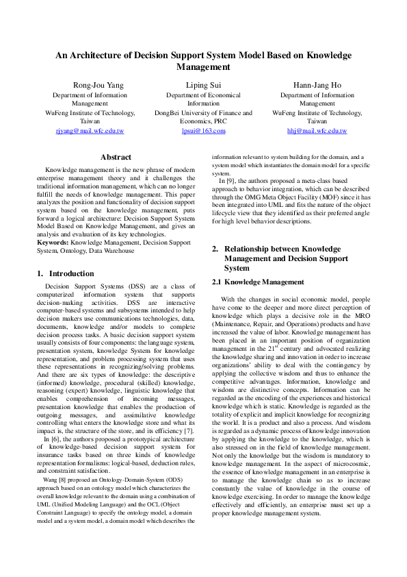 (PDF) An Architecture of Decision Support System Model Based on ...