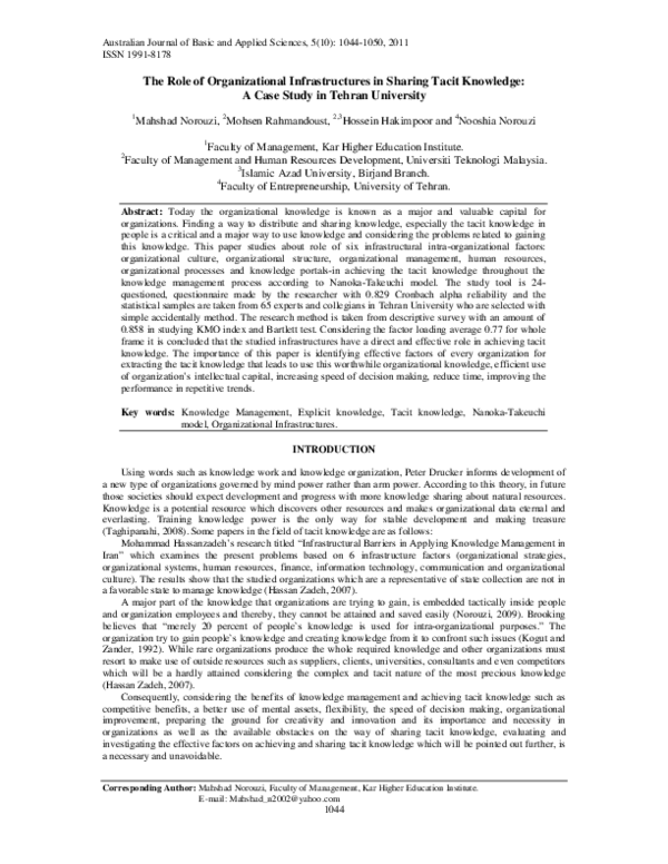 (PDF) The Role of Organizational Infrastructures in Sharing Tacit ...