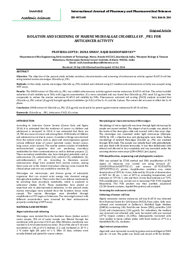 (PDF) Isolation and Screening of Marine Microalgae Chlorella Sp. _PR1 ...