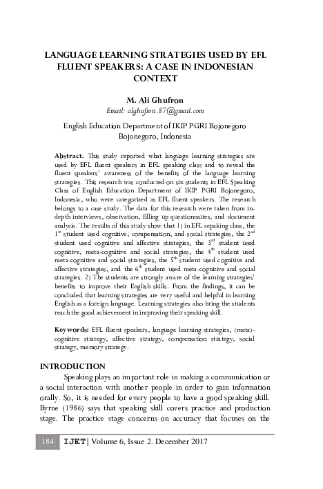 (PDF) Language Learning Strategies Used by EFL Fluent Speakers: A Case ...