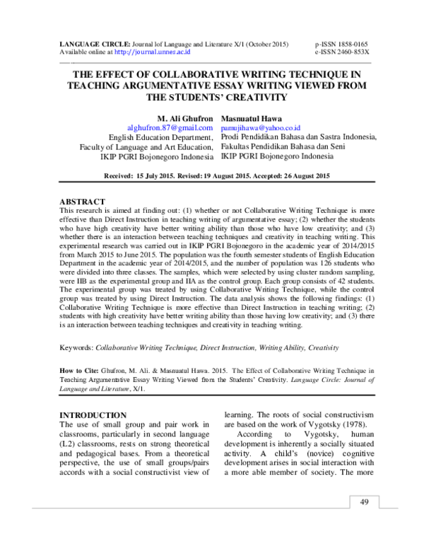 (PDF) The Effect of Collaborative Writing Technique in Teaching ...