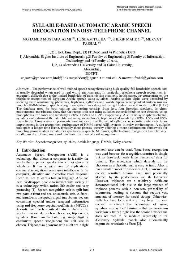 (PDF) Syllable-based automatic arabic speech recognition in noisy ...