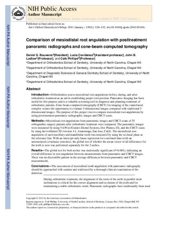 (PDF) Comparison of mesiodistal root angulation with posttreatment ...