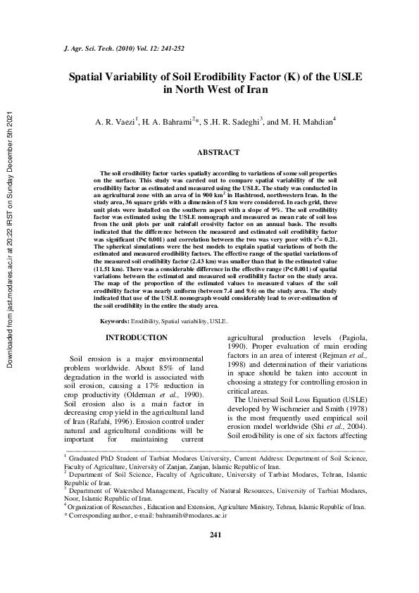 (PDF) Spatial Variability of Soil Erodibility Factor (K) of the USLE in ...