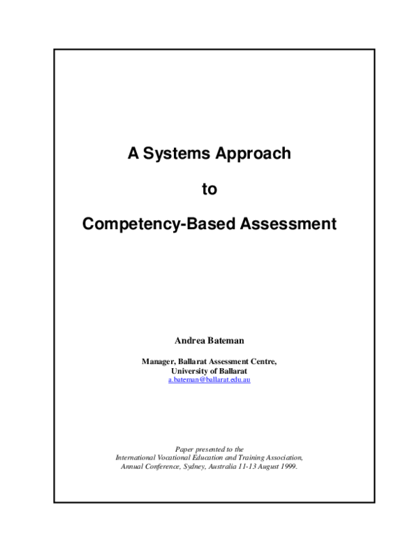 (PDF) A systems approach to competency based assessment