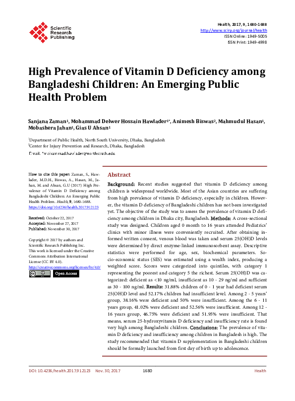 (PDF) High Prevalence of Vitamin D Deficiency among Bangladeshi ...