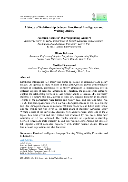 (PDF) A Study of Relationship between Emotional Intelligence and ...