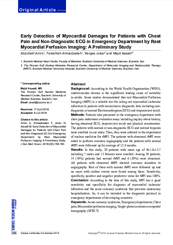 (PDF) Early Detection of Myocardial Damages for Patients with Chest ...
