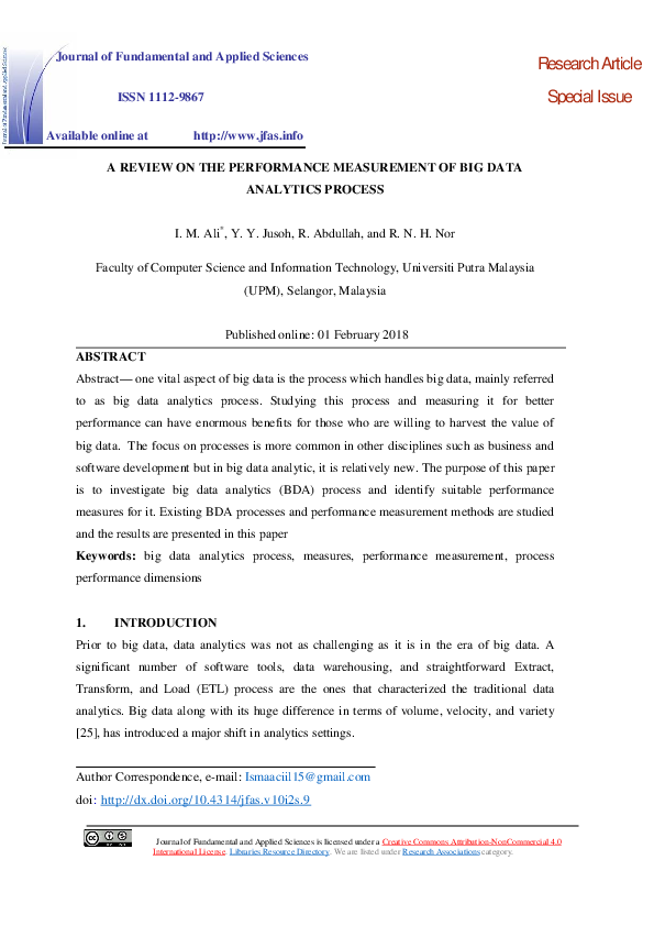 (PDF) A review on the performance measurement of big data analytics process