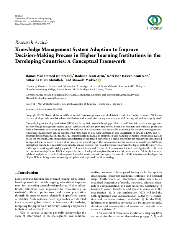 (PDF) Knowledge Management System Adoption to Improve Decision-Making ...