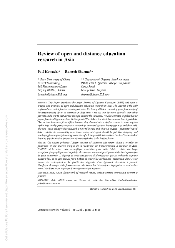 (PDF) Review of open and distance education research in Asia