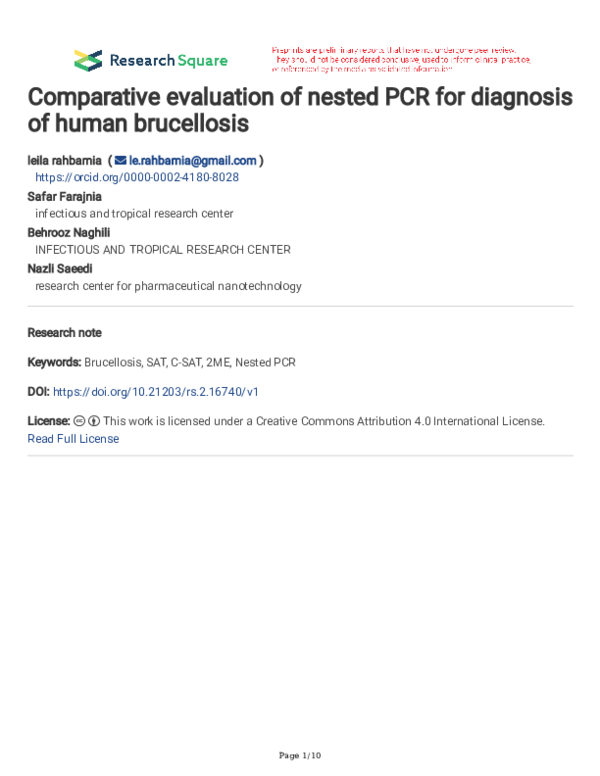 (PDF) Comparative evaluation of nested PCR for diagnosis of human ...