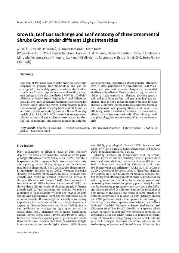 (PDF) Growth, Leaf Gas Exchange and Leaf Anatomy of three Ornamental ...