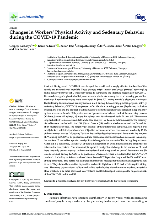 (PDF) Changes in Workers’ Physical Activity and Sedentary Behavior ...