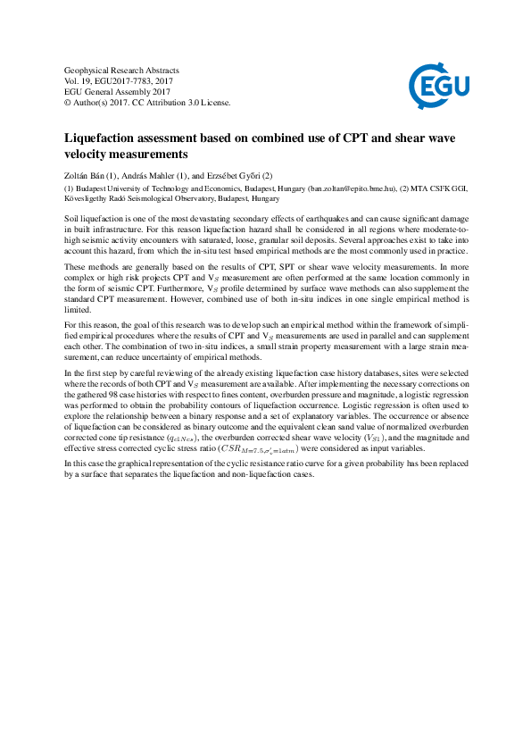 (PDF) Liquefaction assessment based on combined use of CPT and shear ...