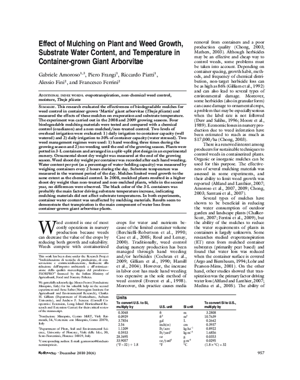 (PDF) Effect of Mulching on Plant and Weed Growth, Substrate Water ...