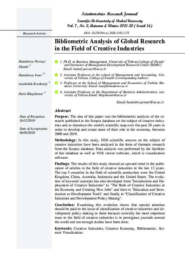 (PDF) Bibliometric Analysis of Global Research in the Field of Creative ...