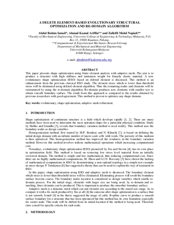 (PDF) A Delete Element-Based Evolutionary Structural Optimization and ...