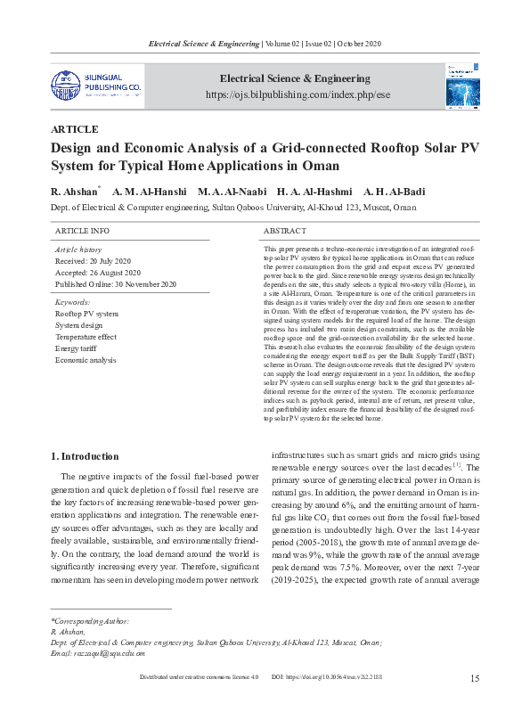 (PDF) Design and Economic Analysis of a Grid-connected Rooftop Solar PV ...
