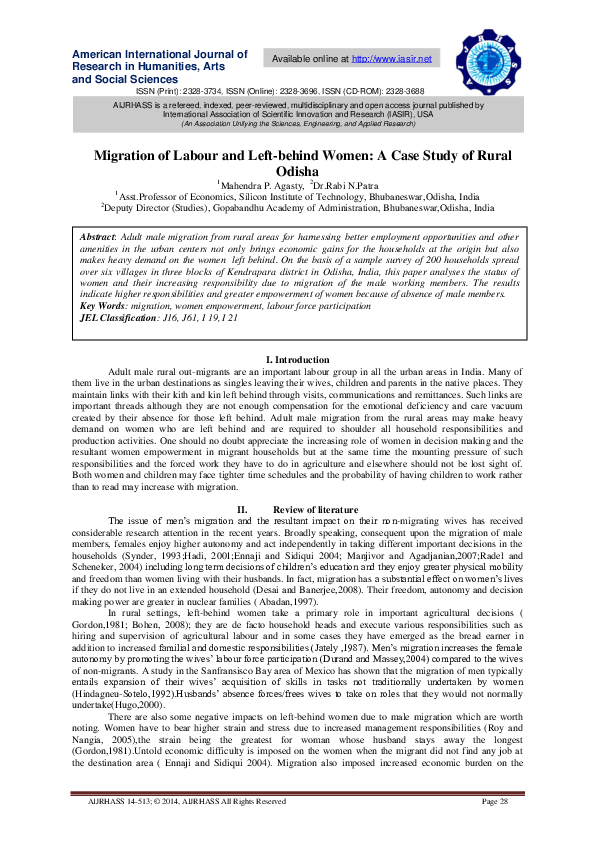 (PDF) Migration of Labour and Left-behind Women: A Case Study of Rural