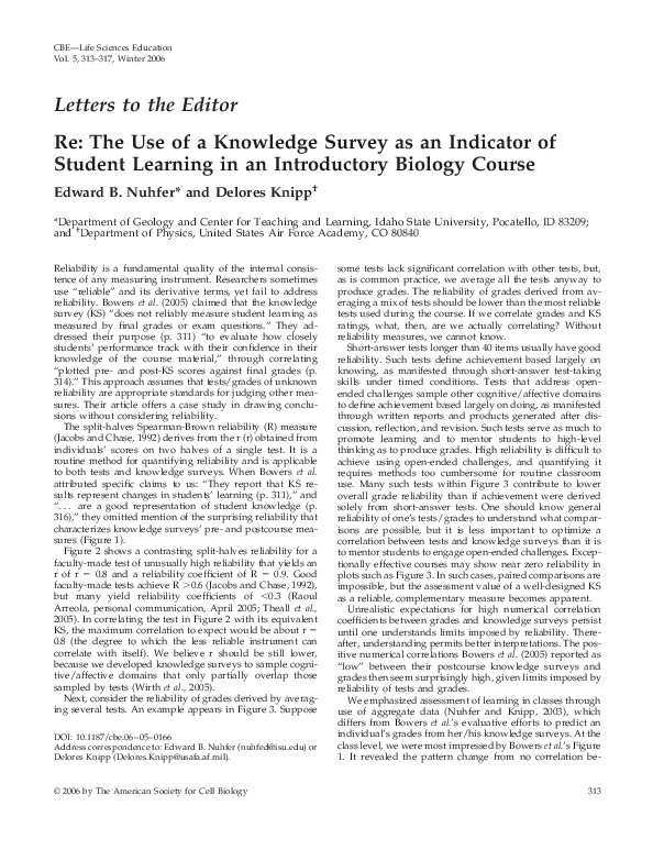 (PDF) Re: The Use of a Knowledge Survey as an Indicator of Student ...