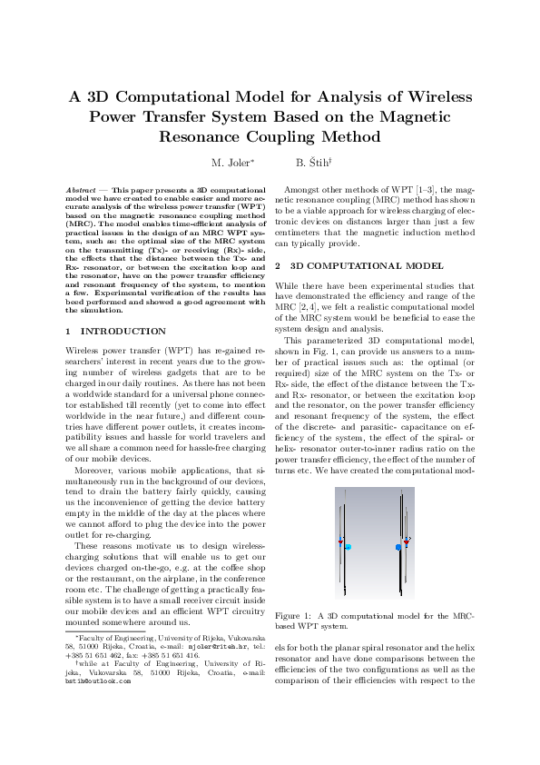 (PDF) A 3D computational model for analysis of wireless power transfer ...