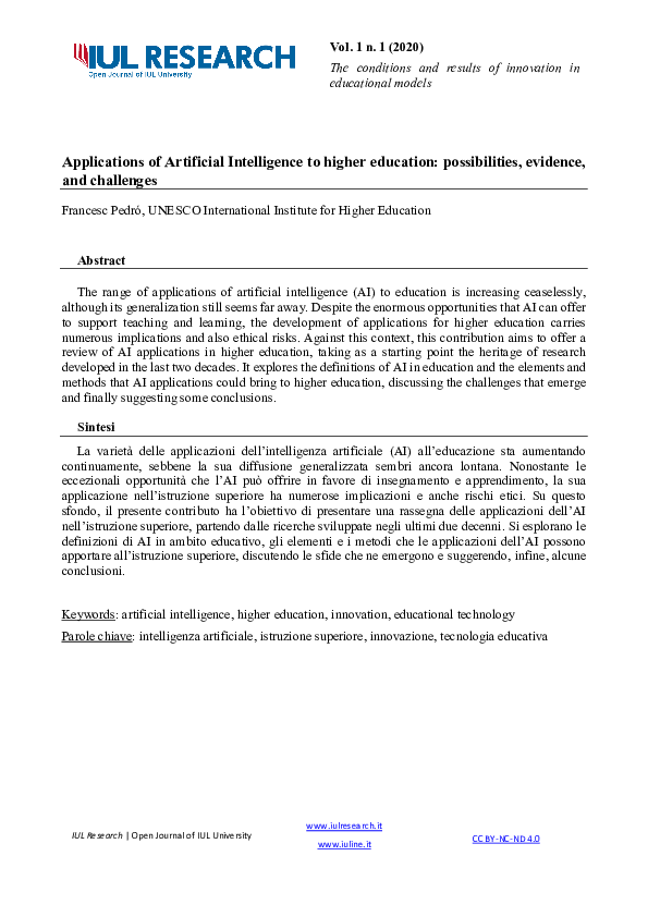 (PDF) Applications of Artificial Intelligence to higher education ...