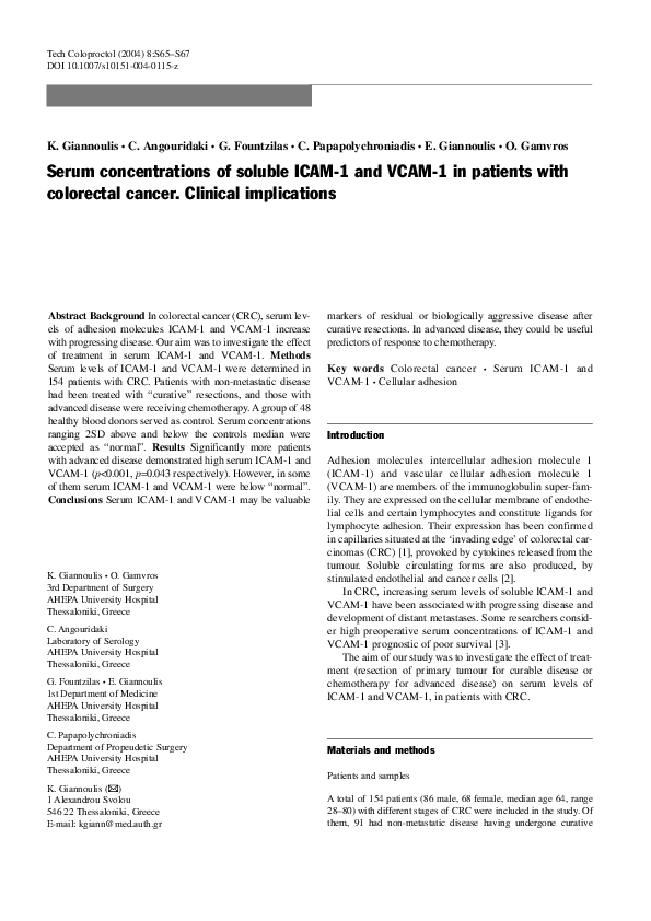 (PDF) Serum concentrations of soluble ICAM-1 and VCAM-1 in patients ...