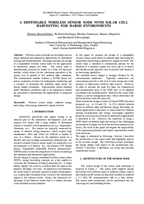 (PDF) A Dependable Wireless Sensor Node with Solar Cell Harvesting for ...