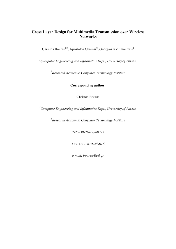 (PDF) Cross Layer Design for Multimedia Transmission over Wireless Networks