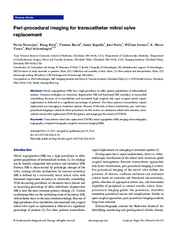 (PDF) Peri-procedural imaging for transcatheter mitral valve replacement