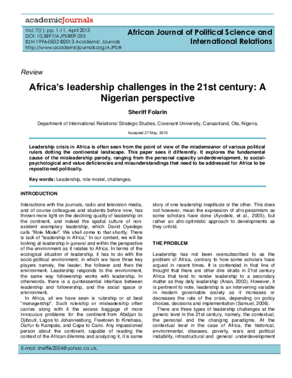 (PDF) Africa’s Leadership Challenges in the 21st Century: A Nigerian ...