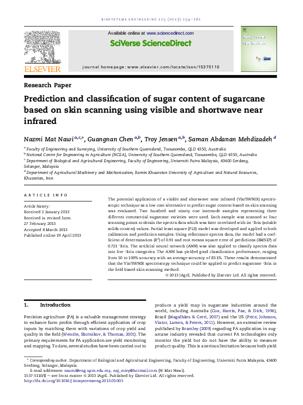 (PDF) Prediction and classification of sugar content of sugarcane based ...