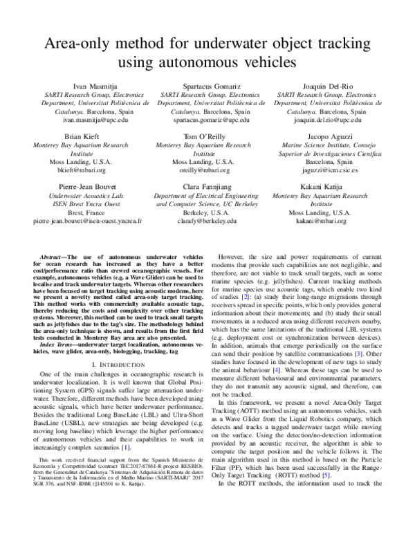 (PDF) Area-only method for underwater object tracking using autonomous ...