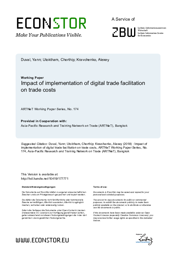 (PDF) Impact of implementation of digital trade facilitation on trade costs