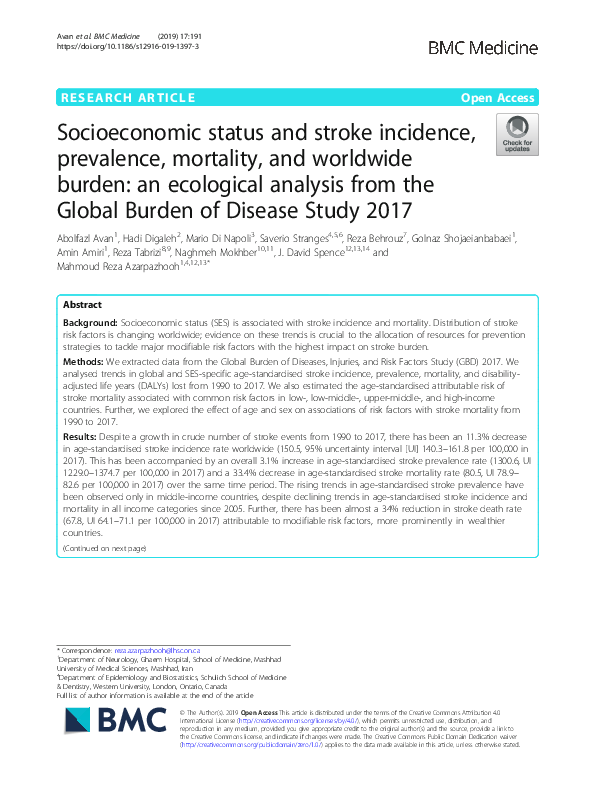 (PDF) Socioeconomic status and stroke incidence, prevalence, mortality ...