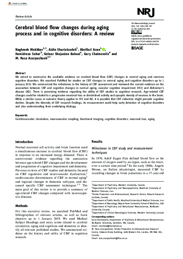(PDF) Cerebral blood flow changes during aging process and in cognitive ...