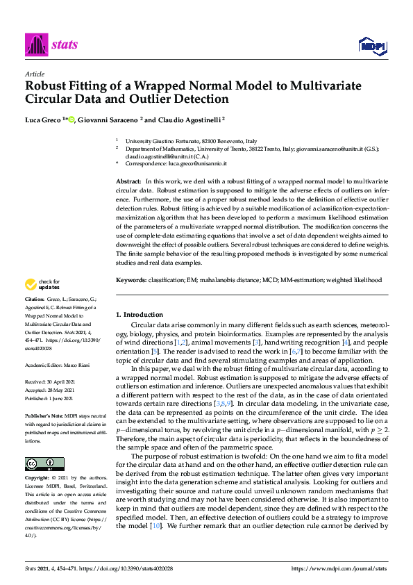 (PDF) Robust Fitting of a Wrapped Normal Model to Multivariate Circular ...