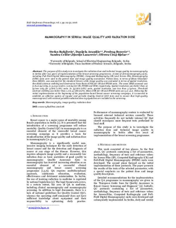 (PDF) Mammography in Serbia: Image Quality and Radiation Dose