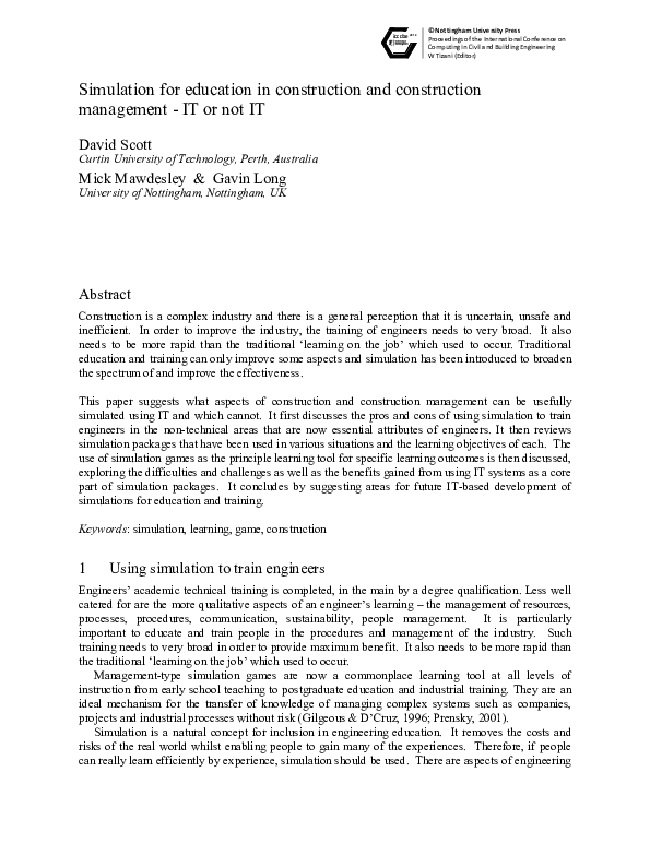 (PDF) Simulation for Education in Construction and Construction Management