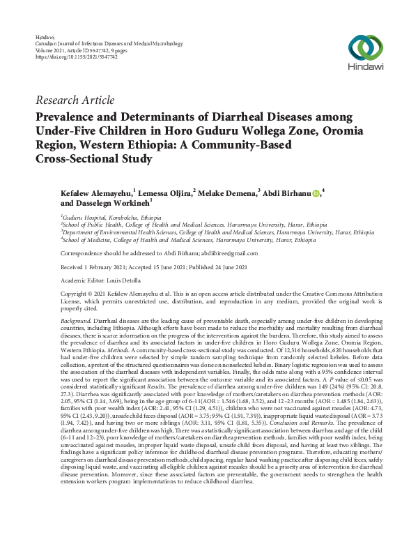 (PDF) Prevalence and Determinants of Diarrheal Diseases among Under ...