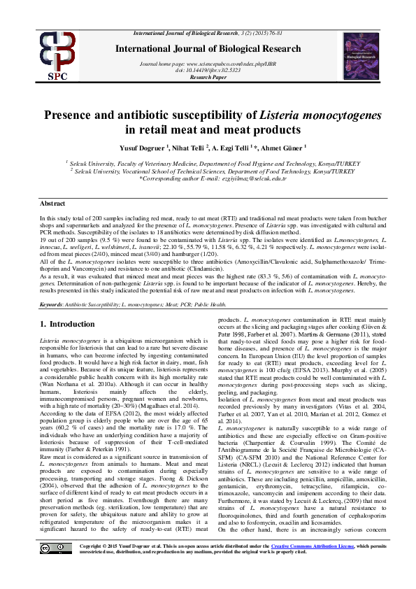 (PDF) Presence and antibiotic susceptibility of Listeria monocytogenes ...