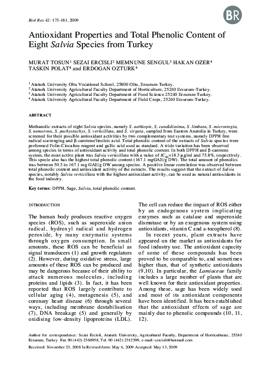 (PDF) Antioxidant Properties and Total Phenolic Content of Eight Salvia ...