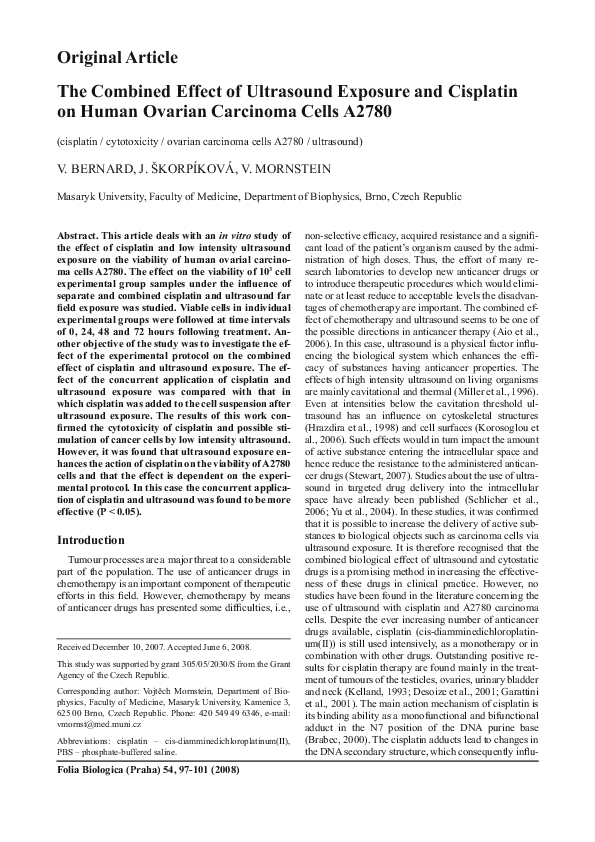 (PDF) The combined effect of ultrasound exposure and cisplatin on human ...