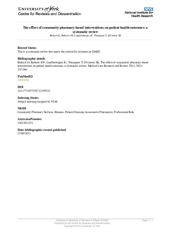 (PDF) The Effect of Community Pharmacy-Based Interventions on Patient ...